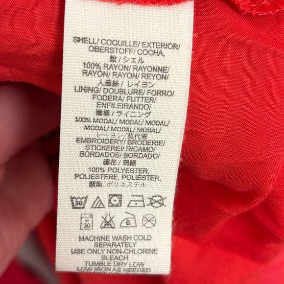 Free People Red Floral Embroidered Boho Tunic Top Small Long Sleeve Peasant - Picture 10 of 13